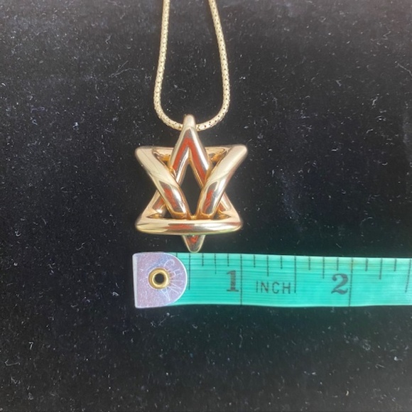 14K Stamped MGJ Yellow Gold David Star Merkaba Star Pendant & Chain 20" - Picture 5 of 7